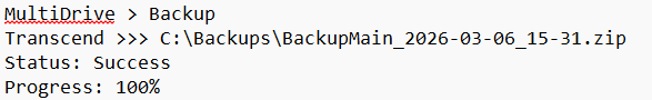 MultiDrive backup status success