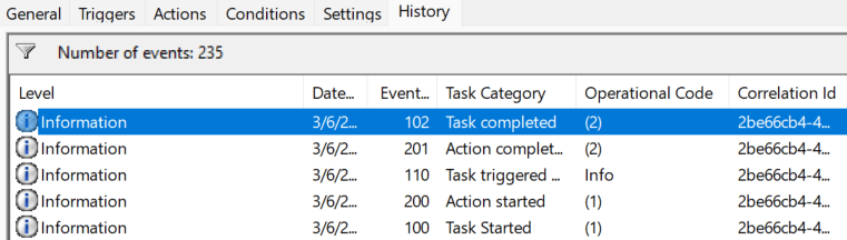 Task Scheduler history