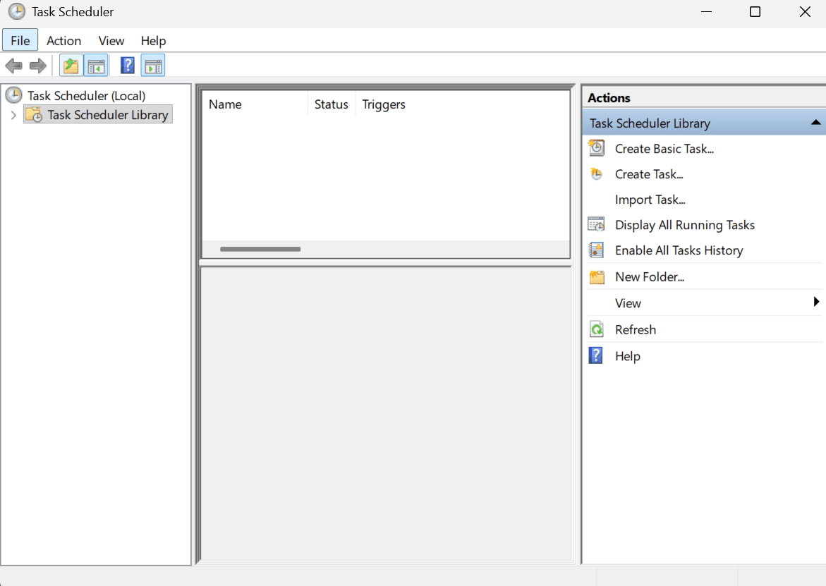 Task Scheduler window for setting up auto backup on Windows