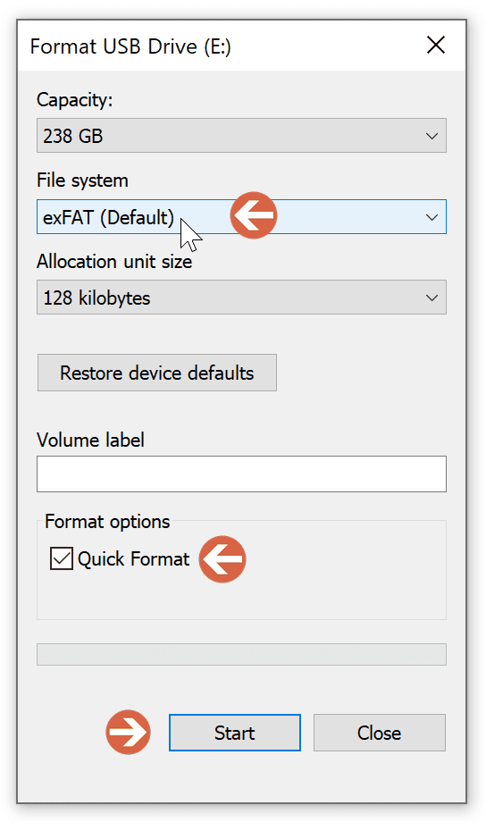 Format a USB drive to exFAT